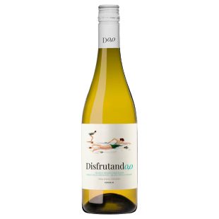 Botella de Disfrutand0,0 Blanco, vino blanco desalcoholizado de Viñas Familia Gil