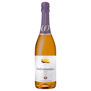 Botella de Disfrutand0,0 Blanco Espumoso, vino blanco espumoso desalcoholizado