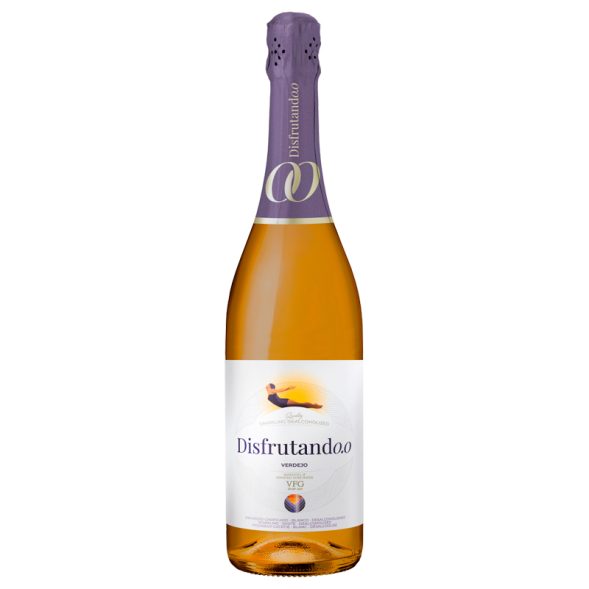 Botella de Disfrutand0,0 Blanco Espumoso, vino blanco espumoso desalcoholizado